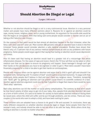 Should Abortion Be Legal or Illegal Essay: A Debate Between Ethics and Personal Freedom